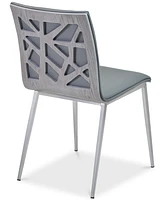 Crystal Dining Chair in Gray Faux Leather with Brushed Stainless Steel Finish and Gray Walnut Veneer Back - Set of 2