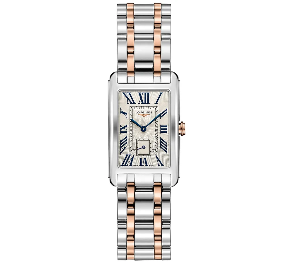 Longines Women's Swiss DolceVita 18K Rose Gold & Stainless Steel Bracelet Watch 23x37mm