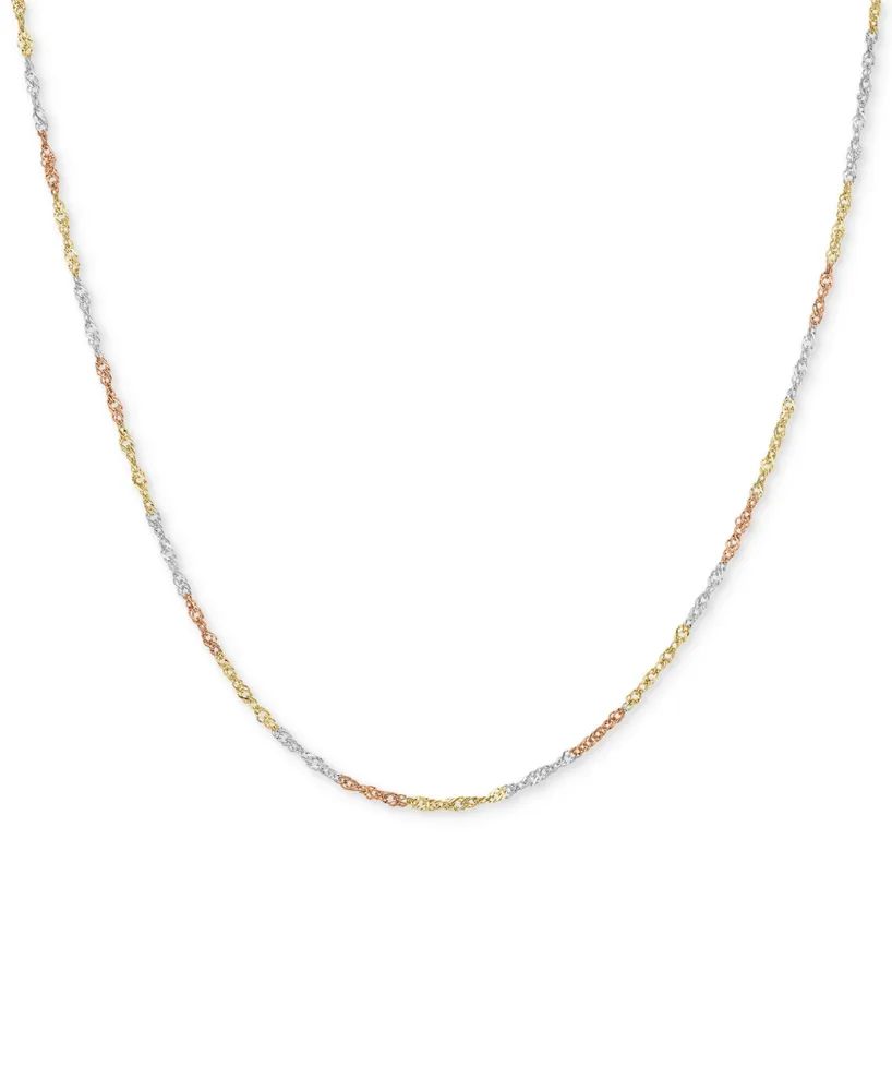 18" Tri-Color Singapore Chain Necklace (2-5/8mm) in 14k Gold, White Gold & Rose Gold