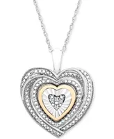 Diamond Accent Two-Tone Heart Pendant Necklace in Sterling Silver and 10k Gold - Two