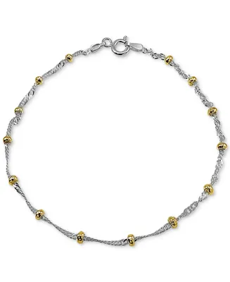 Giani Bernini Beaded Singapore Chain Bracelet in Sterling Silver & 18k Gold-Plate, Created for Macy's - Two