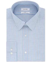 Men's Slim-Fit Non-Iron Performance Stretch Blue Check Dress Shirt