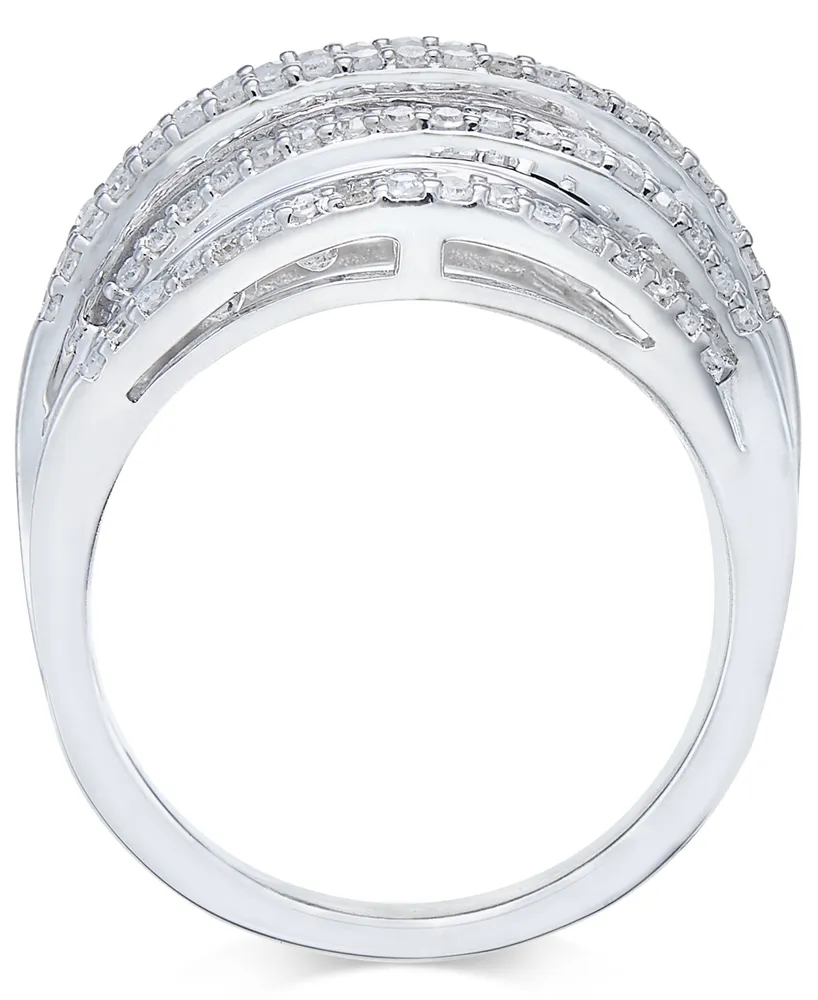 Diamond Multi-Row Cluster Ring (1 ct. t.w.) Sterling Silver