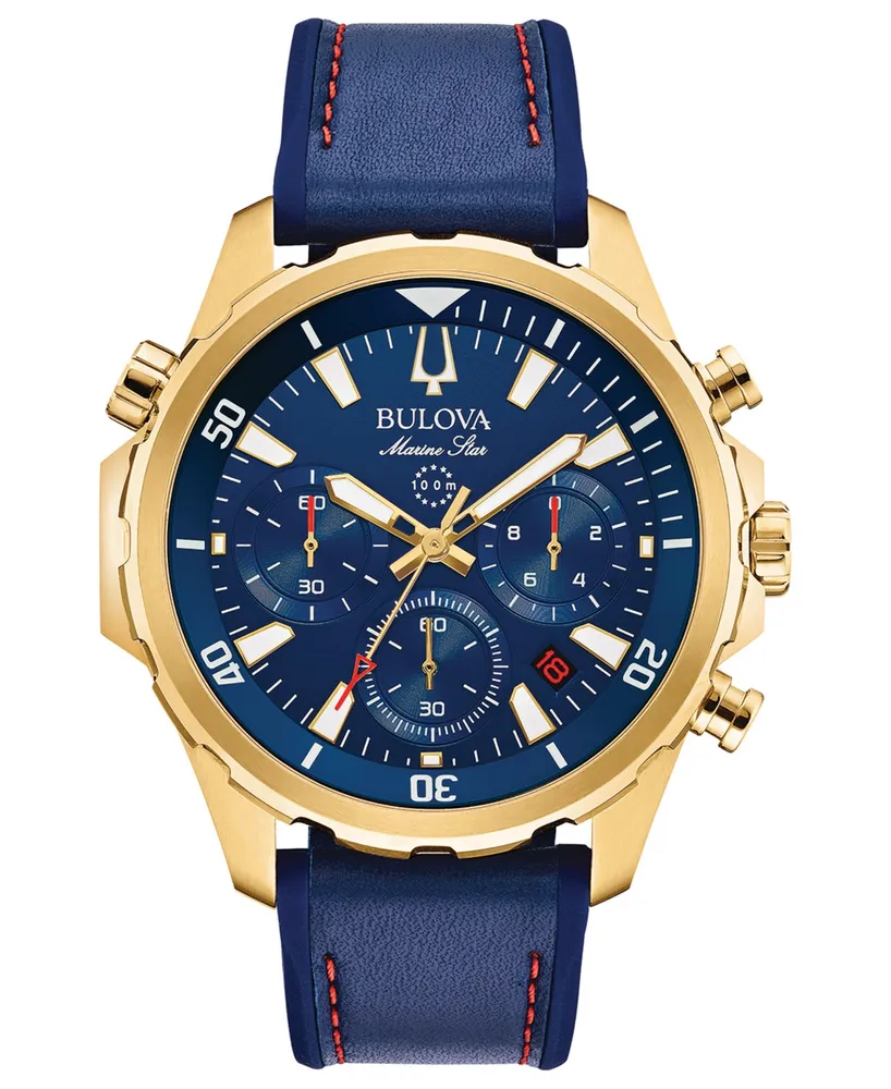 Bulova Men's Chronograph Marine Star Blue Leather & Silicone Strap Watch 43mm