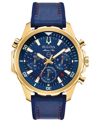 Bulova Men's Chronograph Marine Star Blue Leather & Silicone Strap Watch 43mm