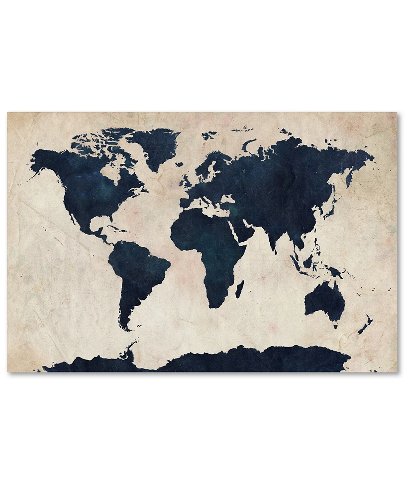 Michael Tompsett 'World Map -Navy' Canvas Art - 32" x 22"