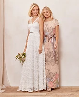 Adrianna Papell Women's Floral-Print Short Sleeve Column Gown