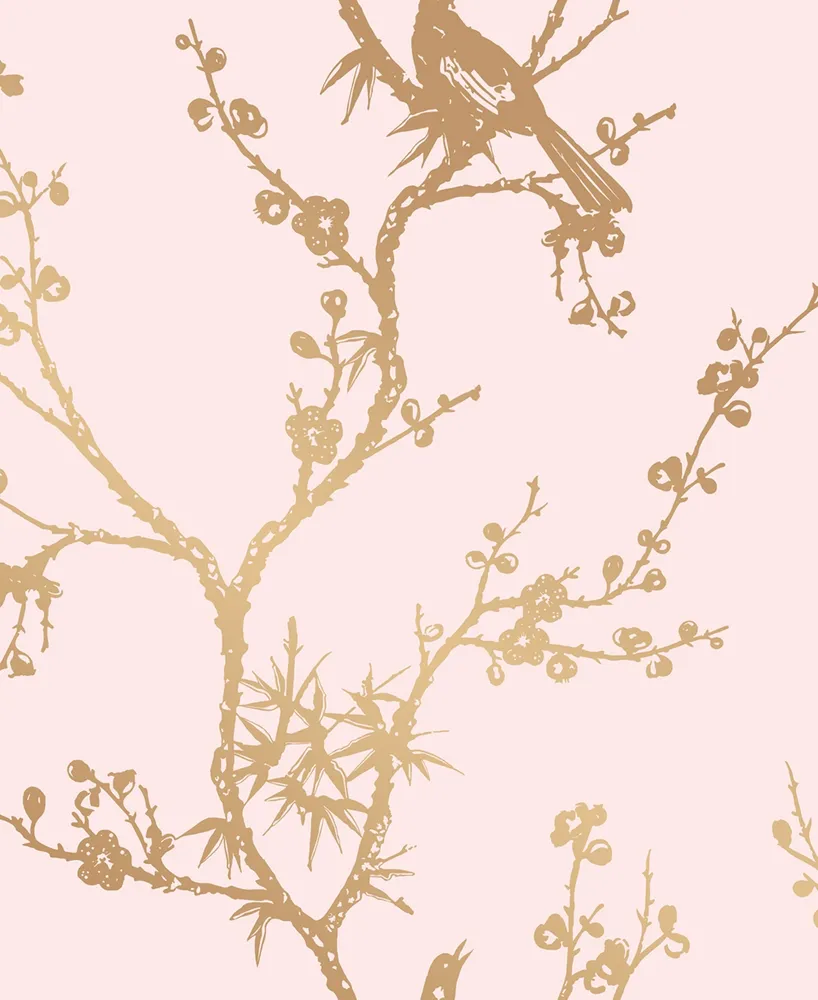 Cynthia Rowley for Tempaper Bird Watching Rose Pink & Gold Peel and Stick Wallpaper