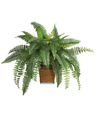 Nearly Natural Boston Fern Plant with Wicker Basket