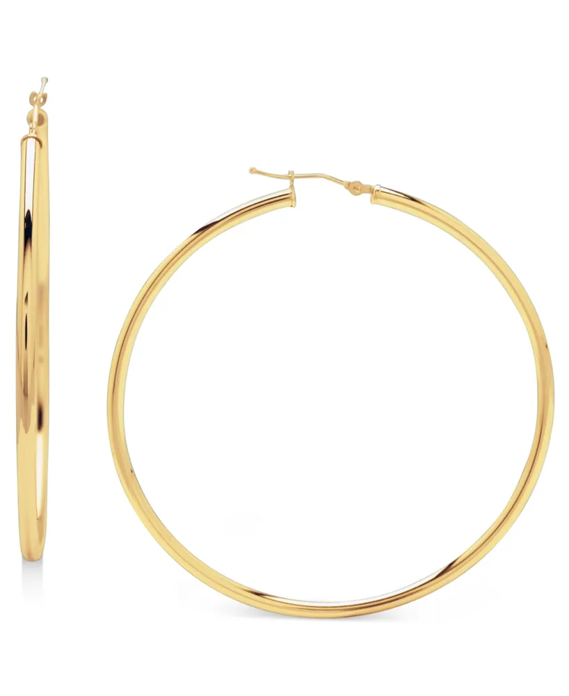 14k Gold Earrings, Large Polished Hoop, 2