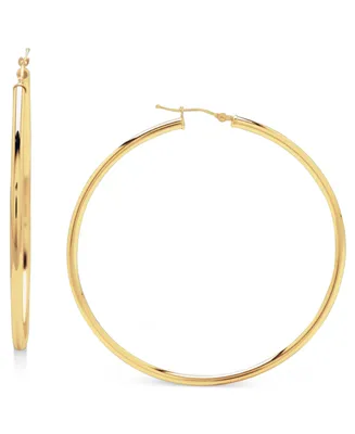 14k Gold Earrings, Large Polished Hoop, 2