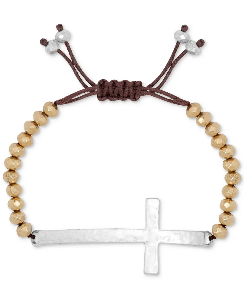 Lucky Brand Two-Tone Cross Pendant Beaded Bracelet