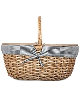 Picnic Time Country Navy & White Striped Picnic Basket