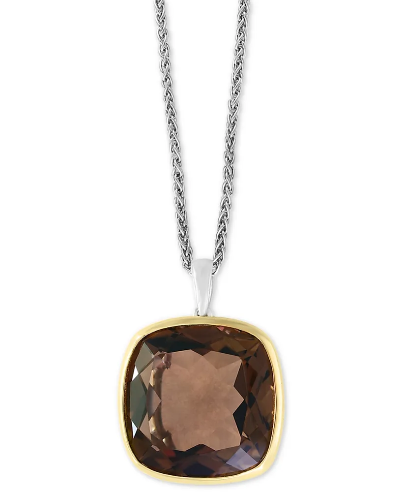 Effy Smoky Quartz 18" Pendant Necklace (20 ct. t.w.) in Sterling Silver & 18k Gold