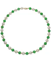 Cultured Freshwater Pearl and Dyed Jade Necklace in 14k Gold