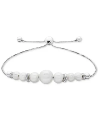 Cultured Freshwater Pearl (4-1/2mm to 8-1/2mm) & Diamond Accent Bolo Bracelet in Sterling Silver