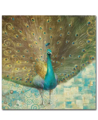 Danhui Nai 'Teal Peacock on Gold' 35" x 35" Canvas Wall Art