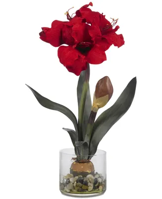 Nearly Natural Artificial Amaryllis in Round Vase