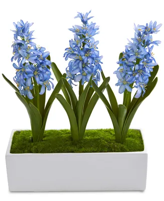Nearly Natural Hyacinth Artificial Arrangement in White Vase