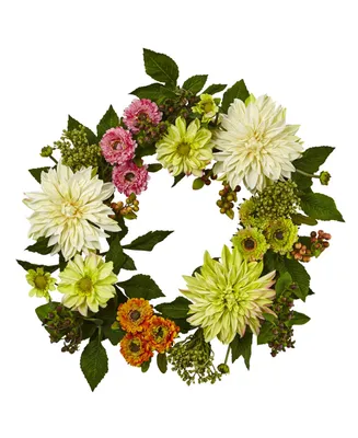Nearly Natural 22'' Dahlia Mum Wreath