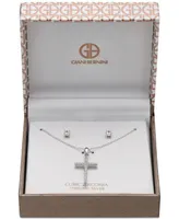 Giani Bernini Cubic Zirconia Cross Pendant Necklace and Stud Earrings Set in Sterling Silver, Created for Macy's