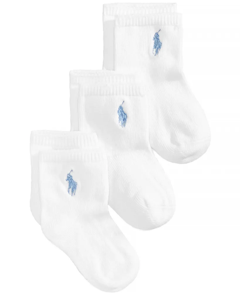 Ralph Lauren Baby Boys Embroidered Logo Crew Socks, Pack of 3