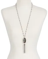 Lucky Brand Silver-Tone Mother-of-Pearl-Look Beaded Lariat Necklace