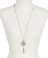 Lucky Brand Silver-Tone Floral Tassel Long Length Pendant Necklace