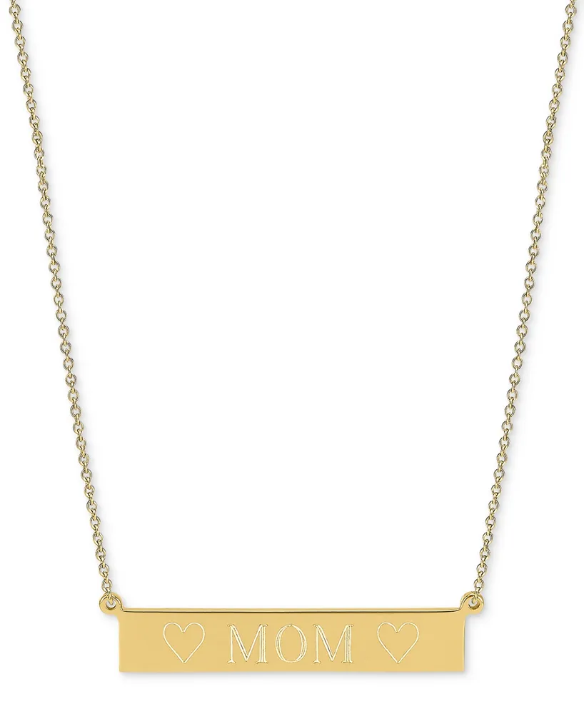 Sarah Chloe Engraved Mom Bar Necklace in 14k Gold-over Silver, 16" + 2" extender (also available in Sterling Silver)