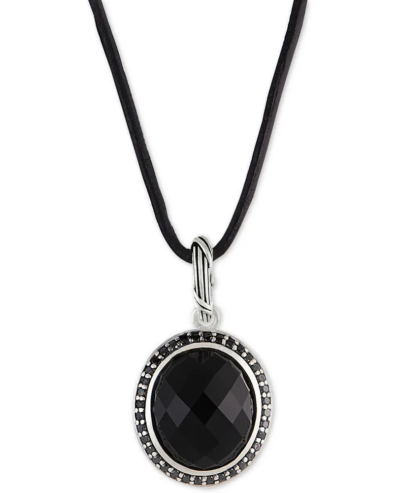 Peter Thomas Roth Onyx (8-5/8 ct. t.w.) & Black Spinnel Leather Cord 20" Pendant Necklace in Sterling Silver