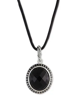 Peter Thomas Roth Onyx (8-5/8 ct. t.w.) & Black Spinnel Leather Cord 20" Pendant Necklace in Sterling Silver