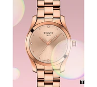 Tissot Women's Swiss T-Lady T-Wave Diamond-Accent Rose Gold-Tone Pvd Stainless Steel Bracelet Watch 30mm