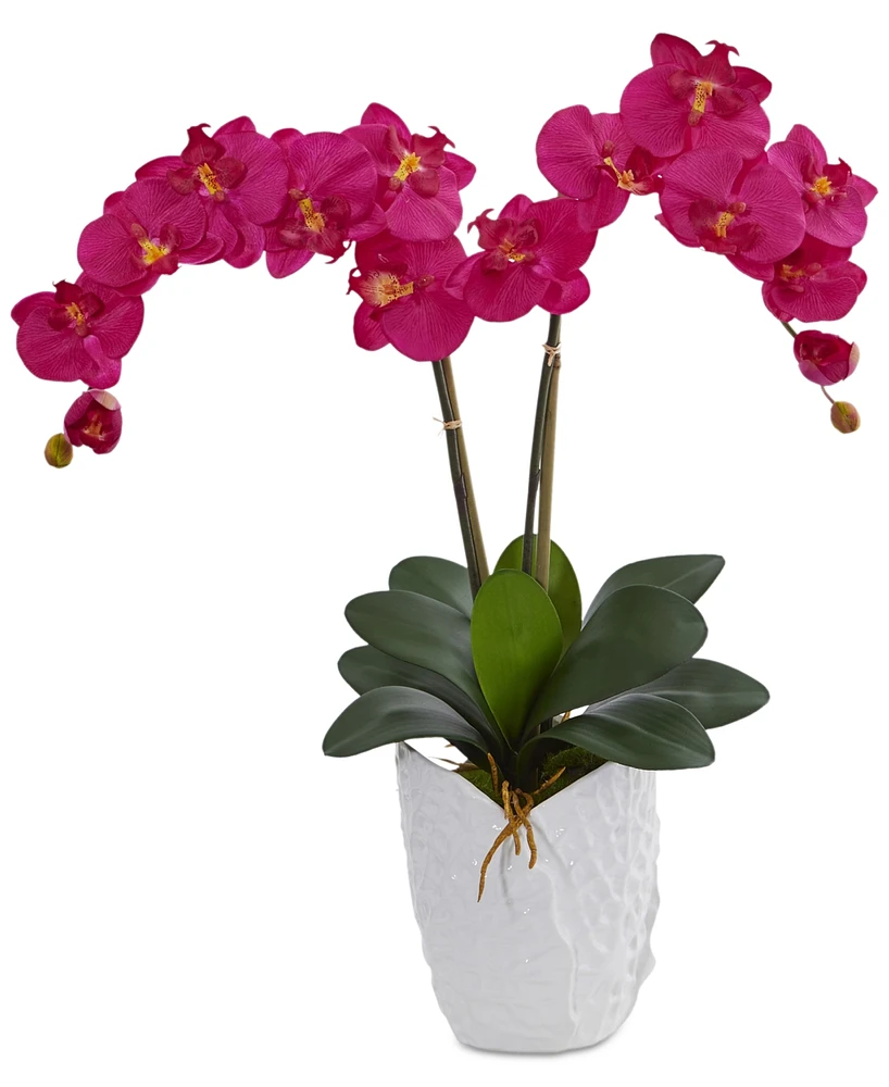 Nearly Natural Double Phalaenopsis Orchid Artificial Arrangement in White Ceramic Vase