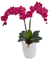 Nearly Natural Double Phalaenopsis Orchid Artificial Arrangement in White Ceramic Vase