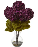 Nearly Natural 18"H Hydrangea Artificial Flower Arrangement with Glass Vase