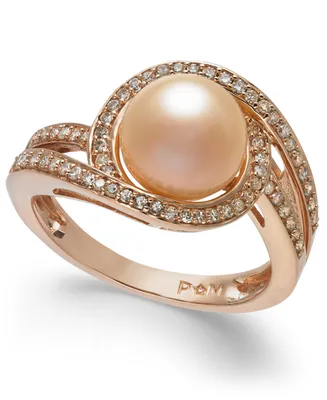 White Cultured Freshwater Pearl (9mm) and Diamond (1/3 ct. t.w.) Swirl Ring 14k Gold (Also Available Yellow & Rose Gold)
