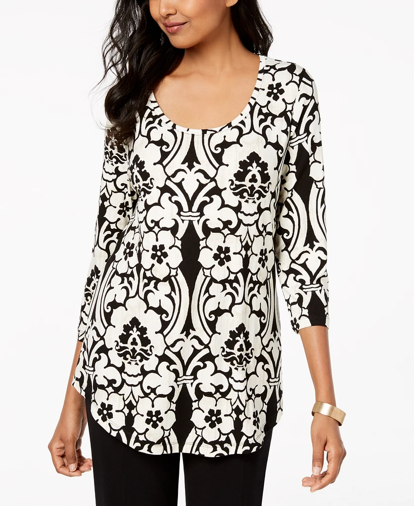 Jm Collection Women's Printed Scoop-Neck 3/4-Sleeve Top, Created for Macy's