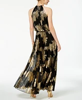 Msk Petite Pleated Gold-Print Gown