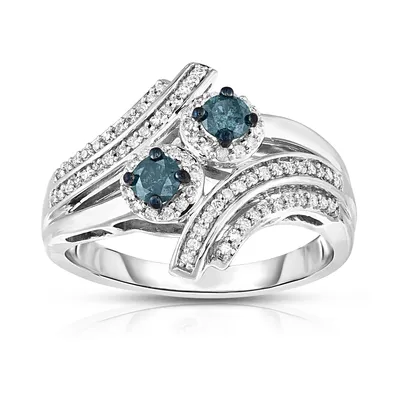 Blue and White Two Stone Diamond Ring (1/2 ct. t.w.) in Sterling Silver
