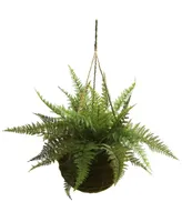 Nearly Natural 2-Pc. Leather Fern Indoor/Outdoor Artificial Plant Mossy Hanging Basket Set