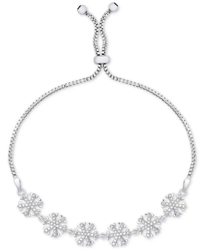 Diamond Accent Snowflake Slider Bracelet in Silver-Plate