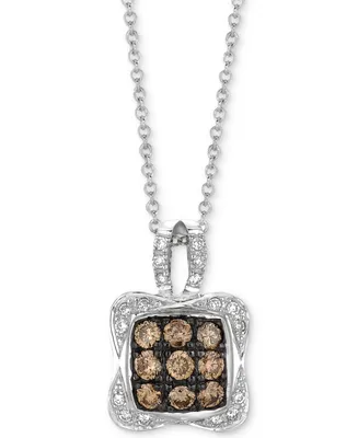 Le Vian Chocolatier Diamond Square Cluster 18" Pendant Necklace (1/2 ct. t.w.) in 14k White Gold