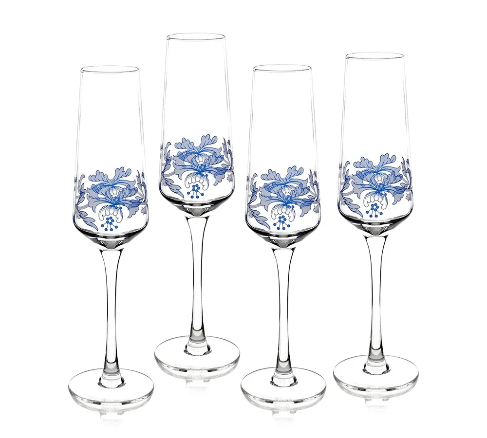 Spode Blue Italian Champagne Flutes Set of 4