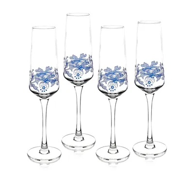 Spode Blue Italian Champagne Flutes, Set of 4