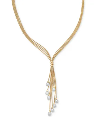 Cultured Freshwater Pearl (6-1/2 mm) Multi-Strand 18" Lariat Necklace in 14k Gold-Plated Sterling Silver