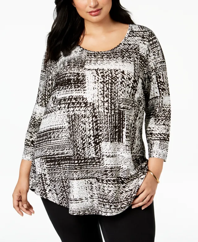 Jm Collection Plus Short Sleeve Cold Shoulder Printed Top, Created