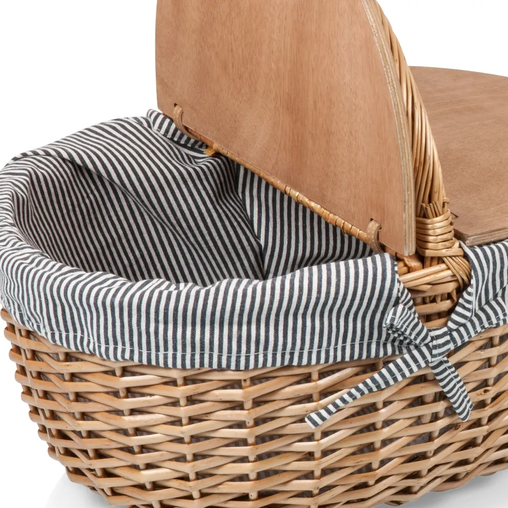 Picnic Time Country Navy & White Striped Picnic Basket