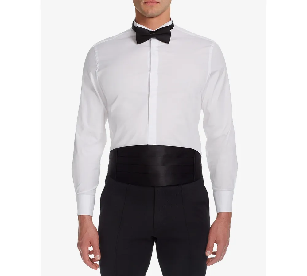 Michelsons of London Men's Slim-Fit Stretch Solid Wing Collar French Cuff Tuxedo Shirt