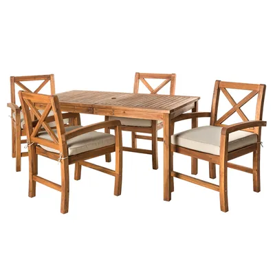 Acacia Wood Simple Patio 5-Piece Dining Set w/ x-shaped back - Brown