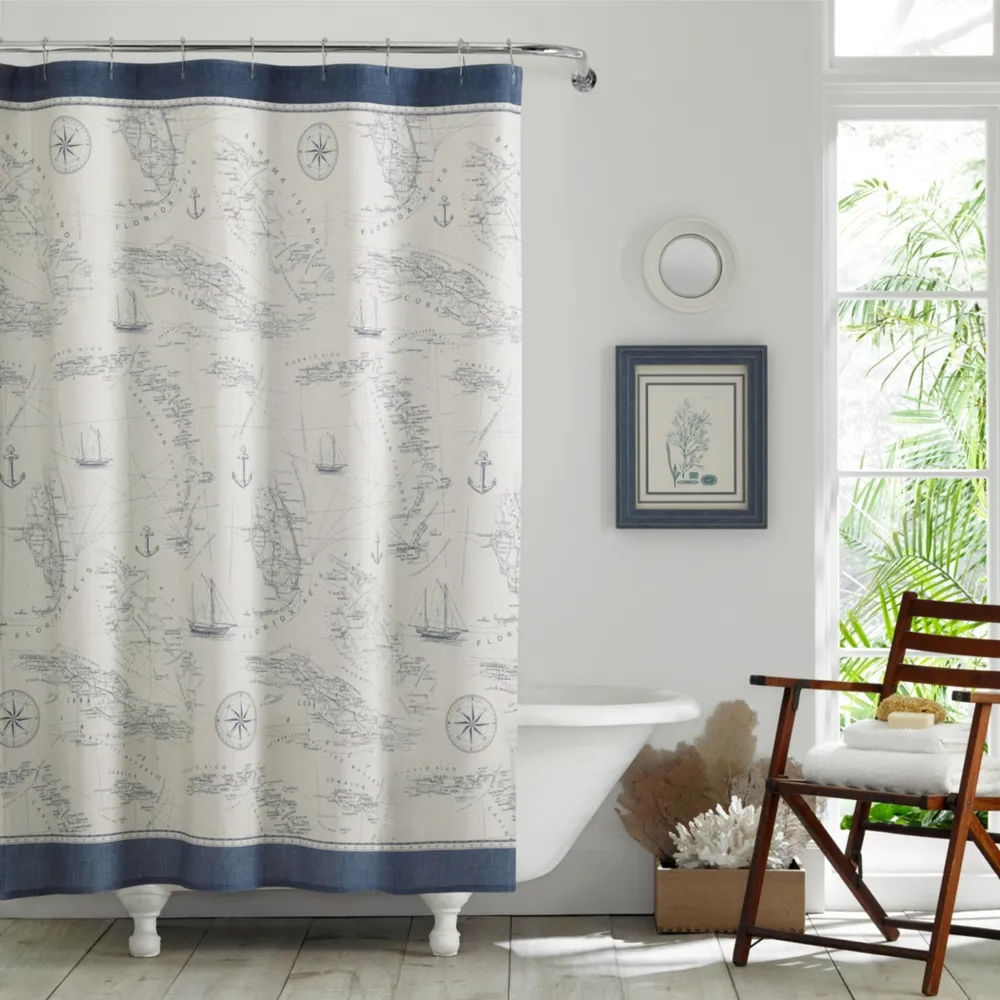 Tommy Bahama Caribbean Sea Cotton Shower Curtain, 72" X 72"